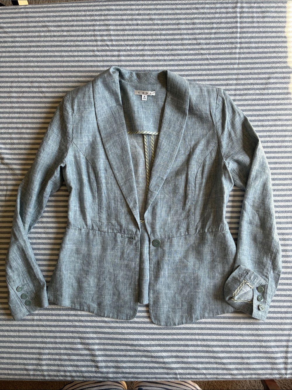 CAbi Heathered Light Blue Single-Button Linen-Blend Blazer
